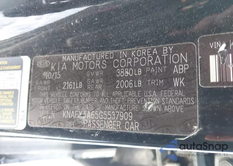 2016 Kia Forte Lx z USA, uszkodzony, nr VIN KNAFX4A65G5537909